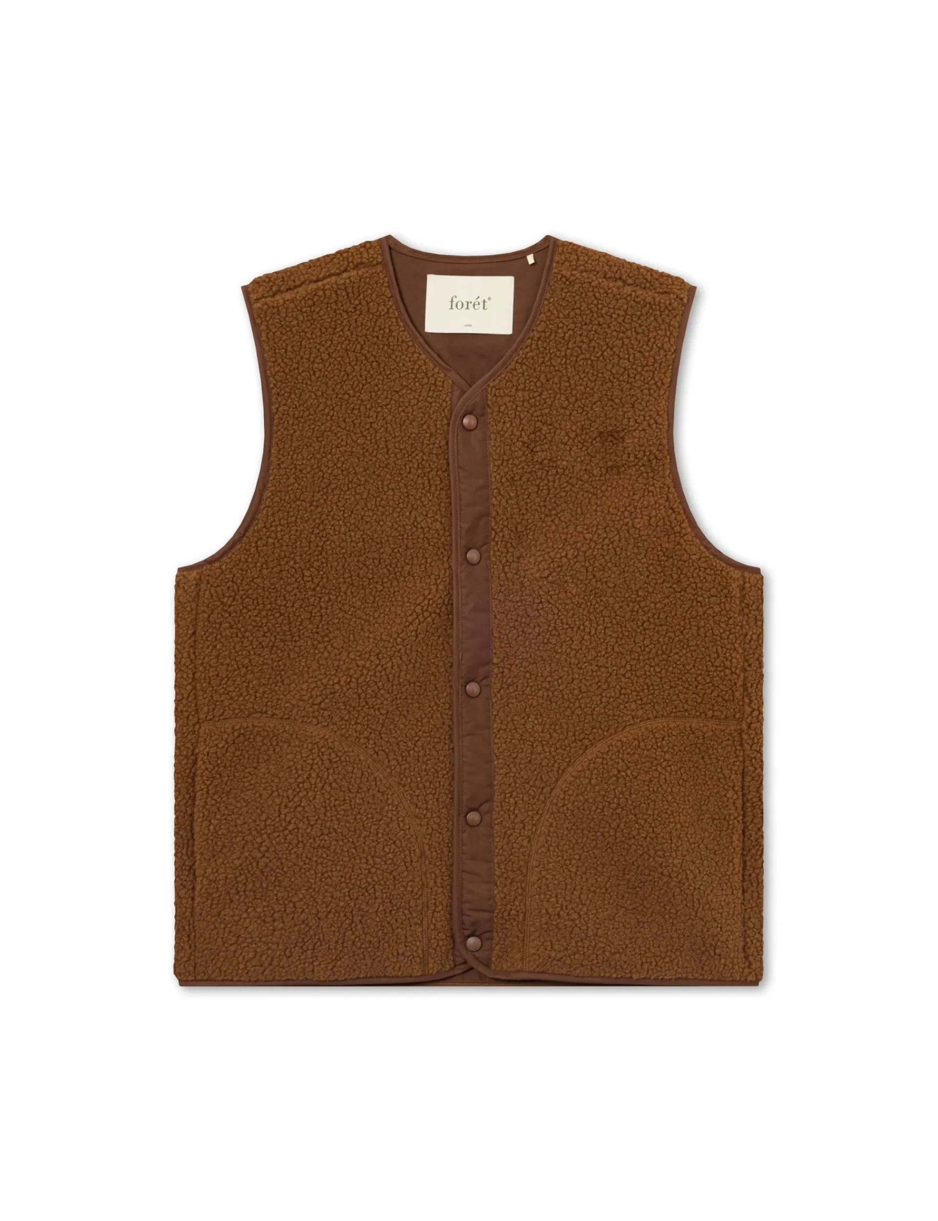 Men Forét Jackets-Aura Sherpa Fleece Vest-Brown