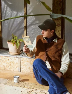 Men Forét Jackets-Aura Sherpa Fleece Vest-Brown