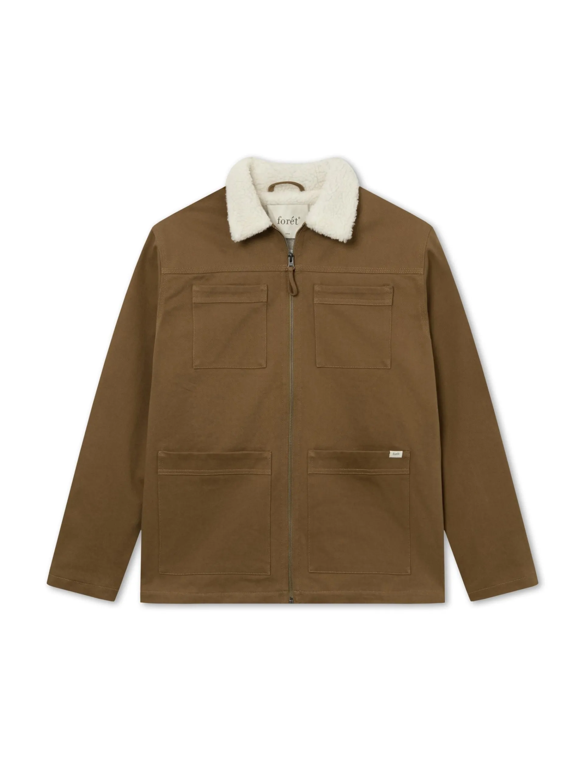 Men Forét Jackets-Beech Sherpa Twill Jacket-Khaki/Cloud