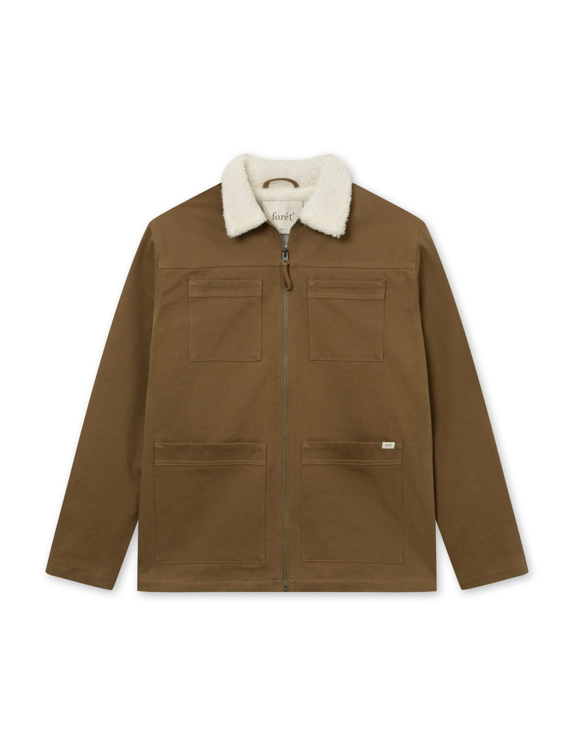 Men Forét Jackets-Beech Sherpa Twill Jacket-Khaki/Cloud
