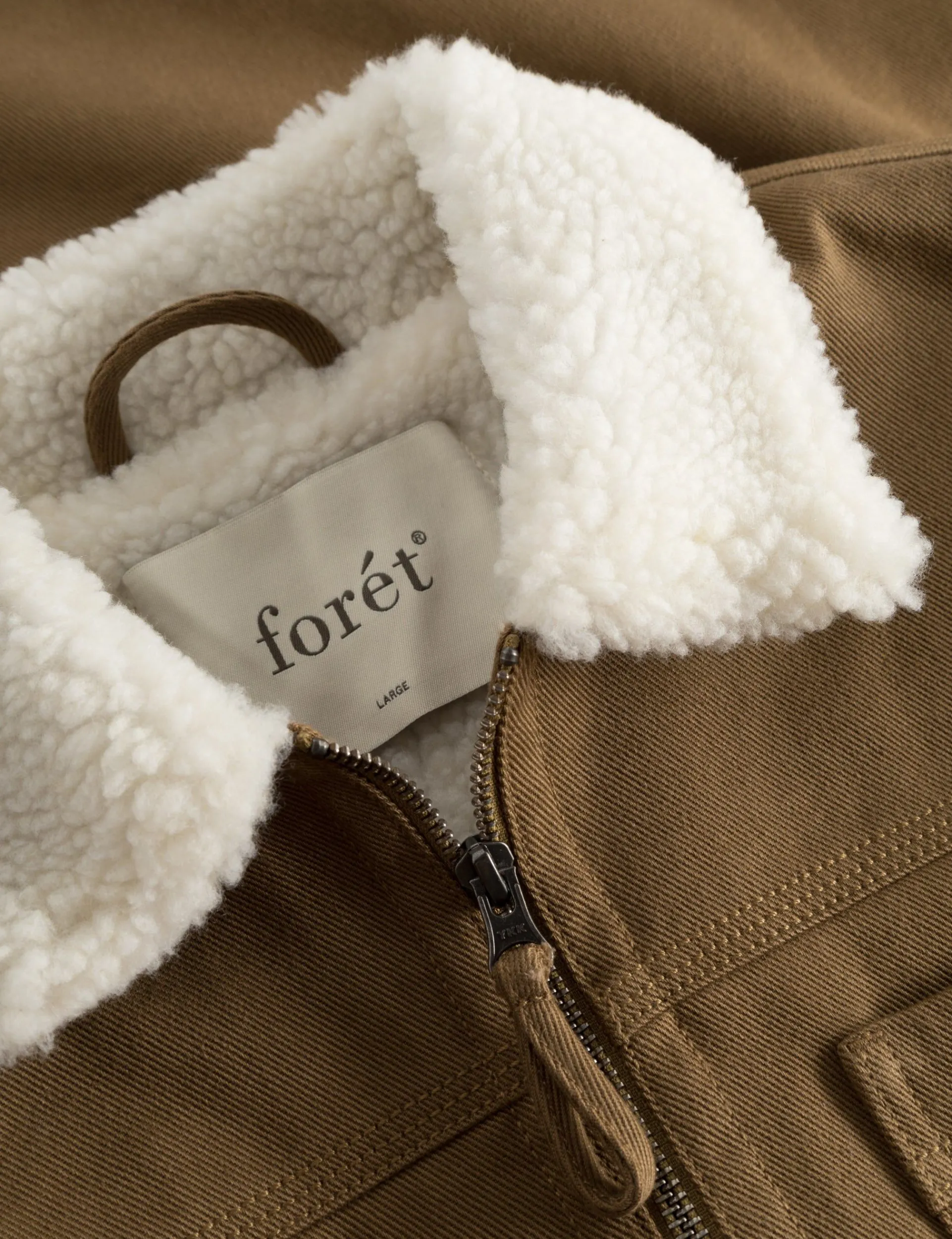 Men Forét Jackets-Beech Sherpa Twill Jacket-Khaki/Cloud