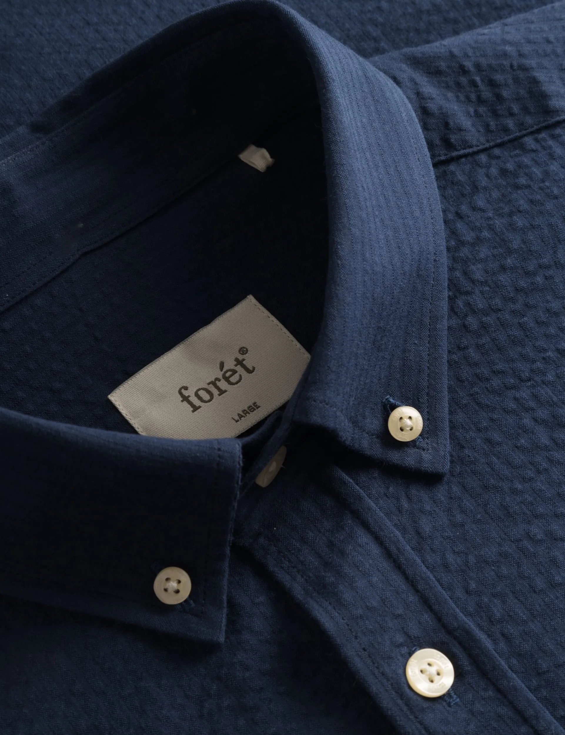 Men Forét Shirts-Bush Seersucker Shirt-Navy