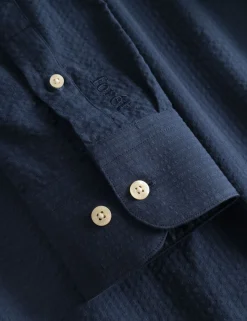 Men Forét Shirts-Bush Seersucker Shirt-Navy