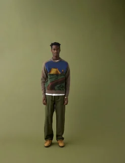 Men Forét Sweatshirts-Camp Jacquard Knit-Khaki