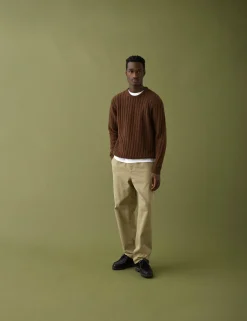 Men Forét Sweatshirts-Glen Cable Knit-Brown
