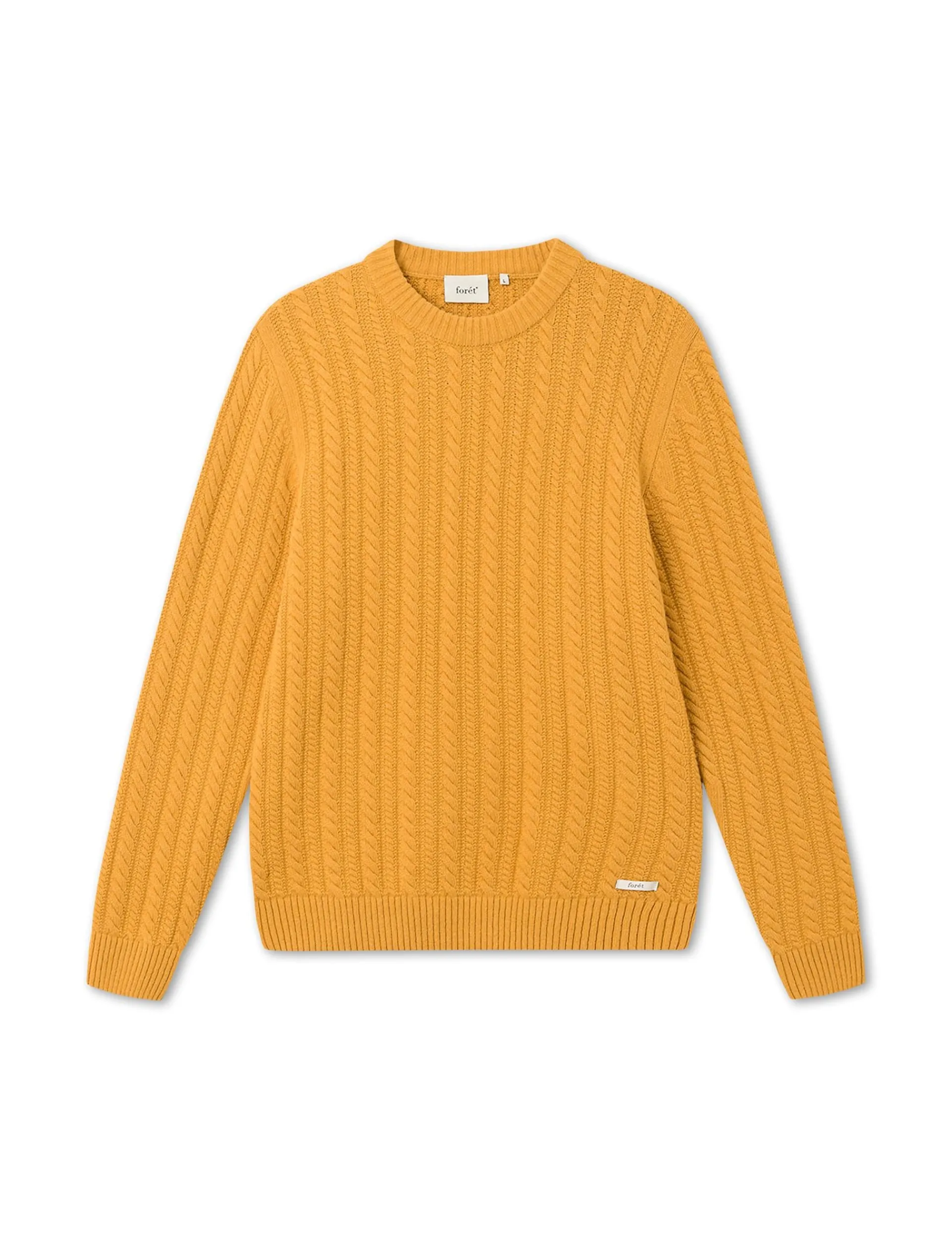 Men Forét Sweatshirts-Glen Cable Wool Knit-Amber