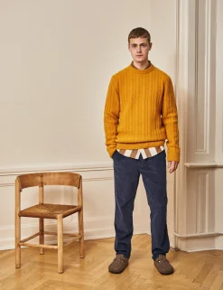 Men Forét Sweatshirts-Glen Cable Wool Knit-Amber