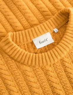 Men Forét Sweatshirts-Glen Cable Wool Knit-Amber