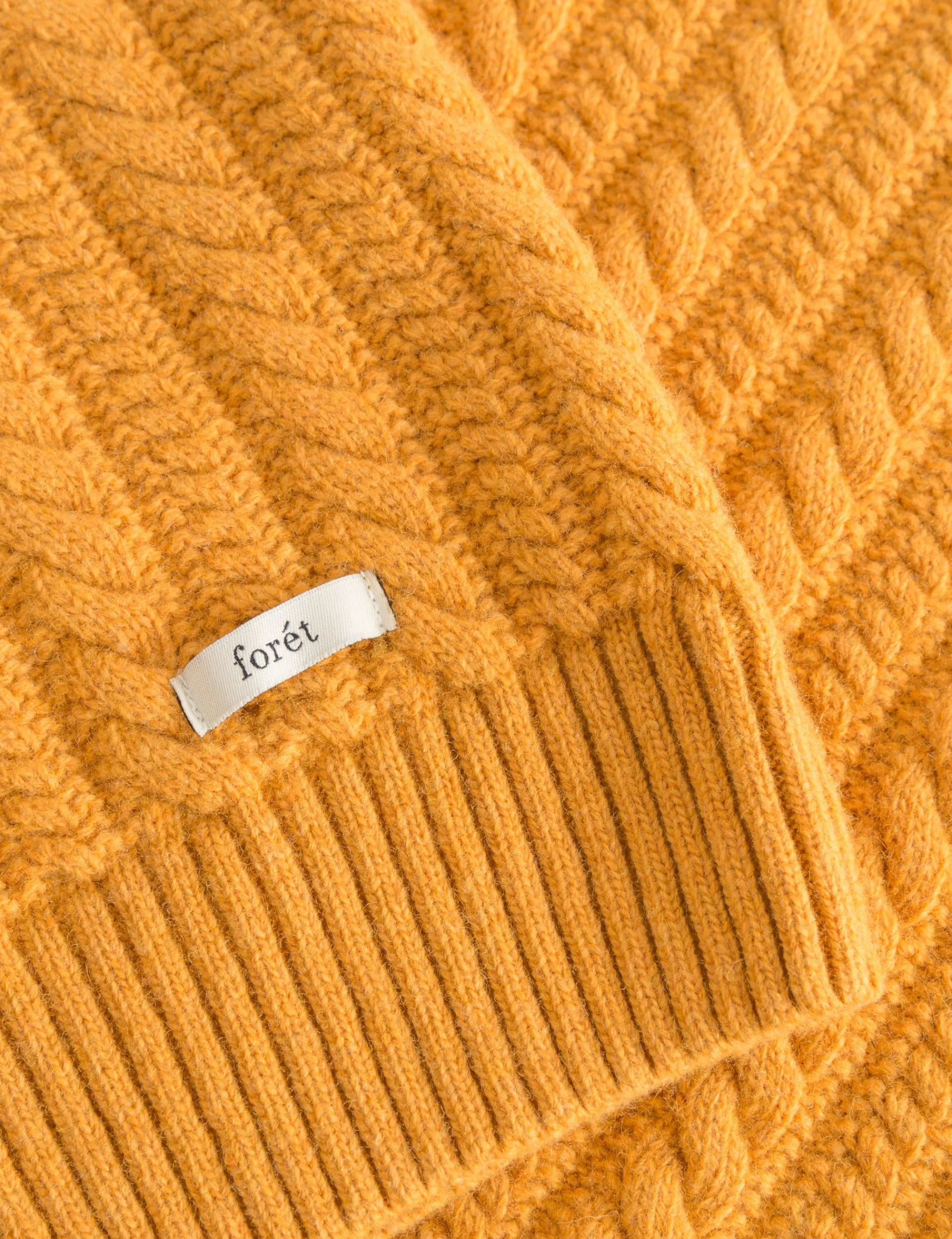 Men Forét Sweatshirts-Glen Cable Wool Knit-Amber
