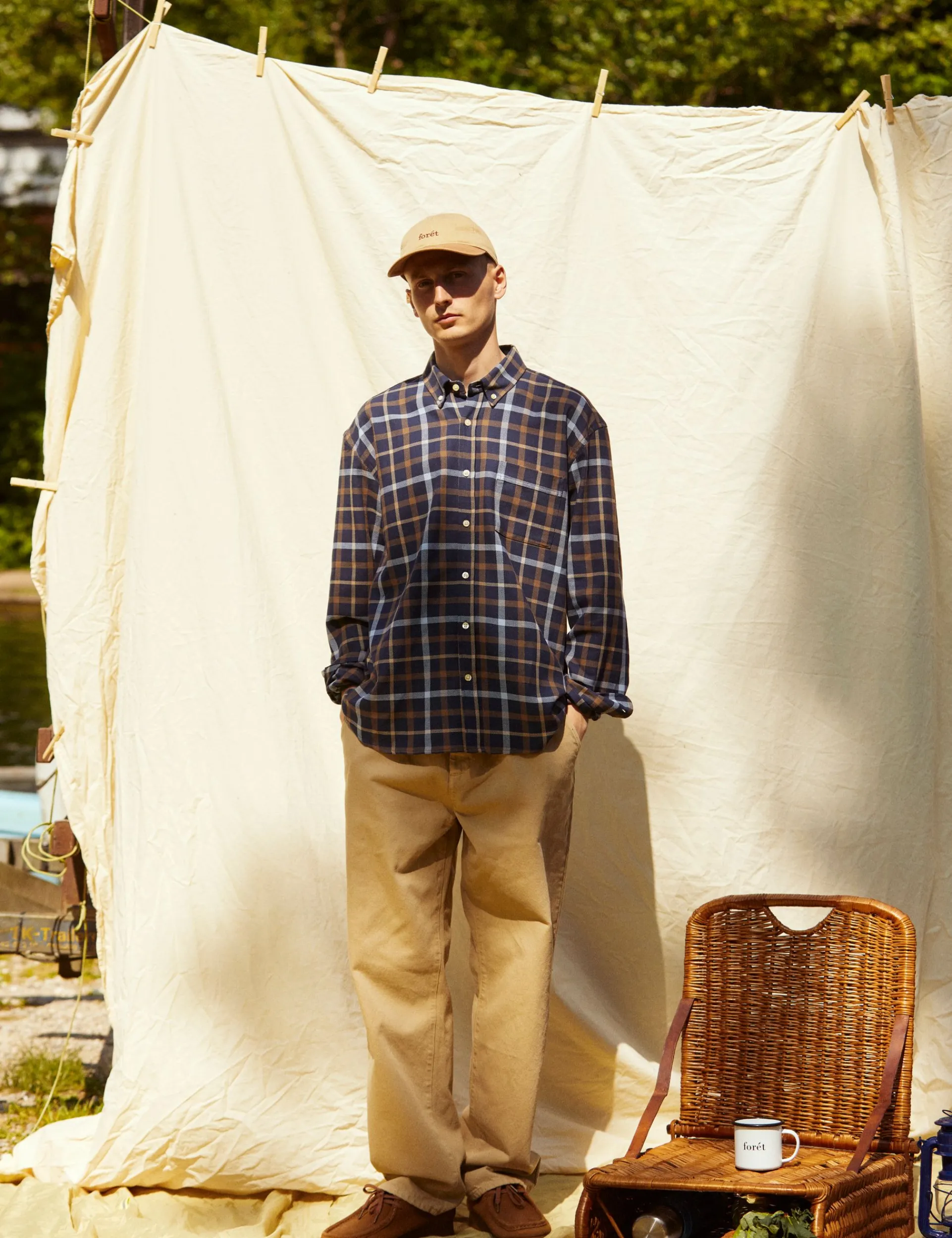 Men Forét Shirts-Grip Check Shirt-Navy Check