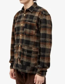 Men Forét Shirts-Ivy Wool Overshirt-Brown Check