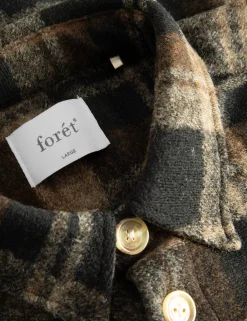 Men Forét Jackets-Ivy Wool Overshirt-Brown Check