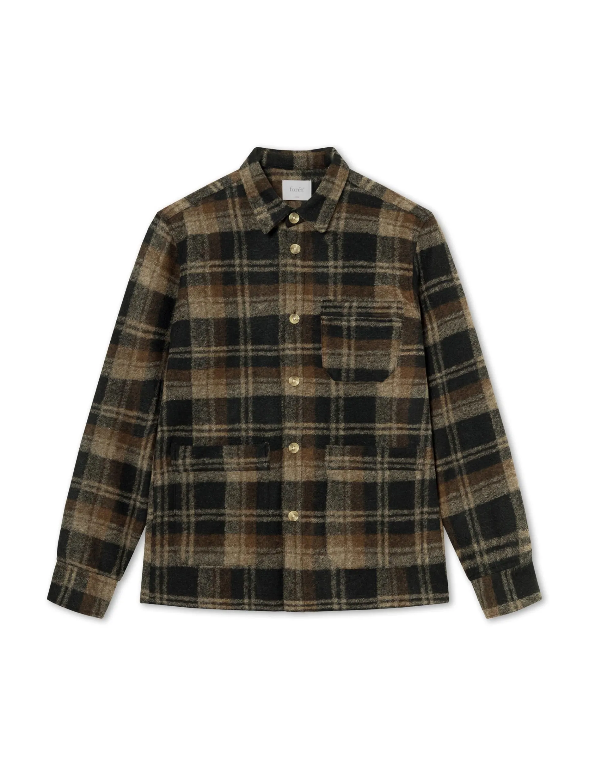 Men Forét Overshirts-Ivy Wool Overshirt-Brown Check