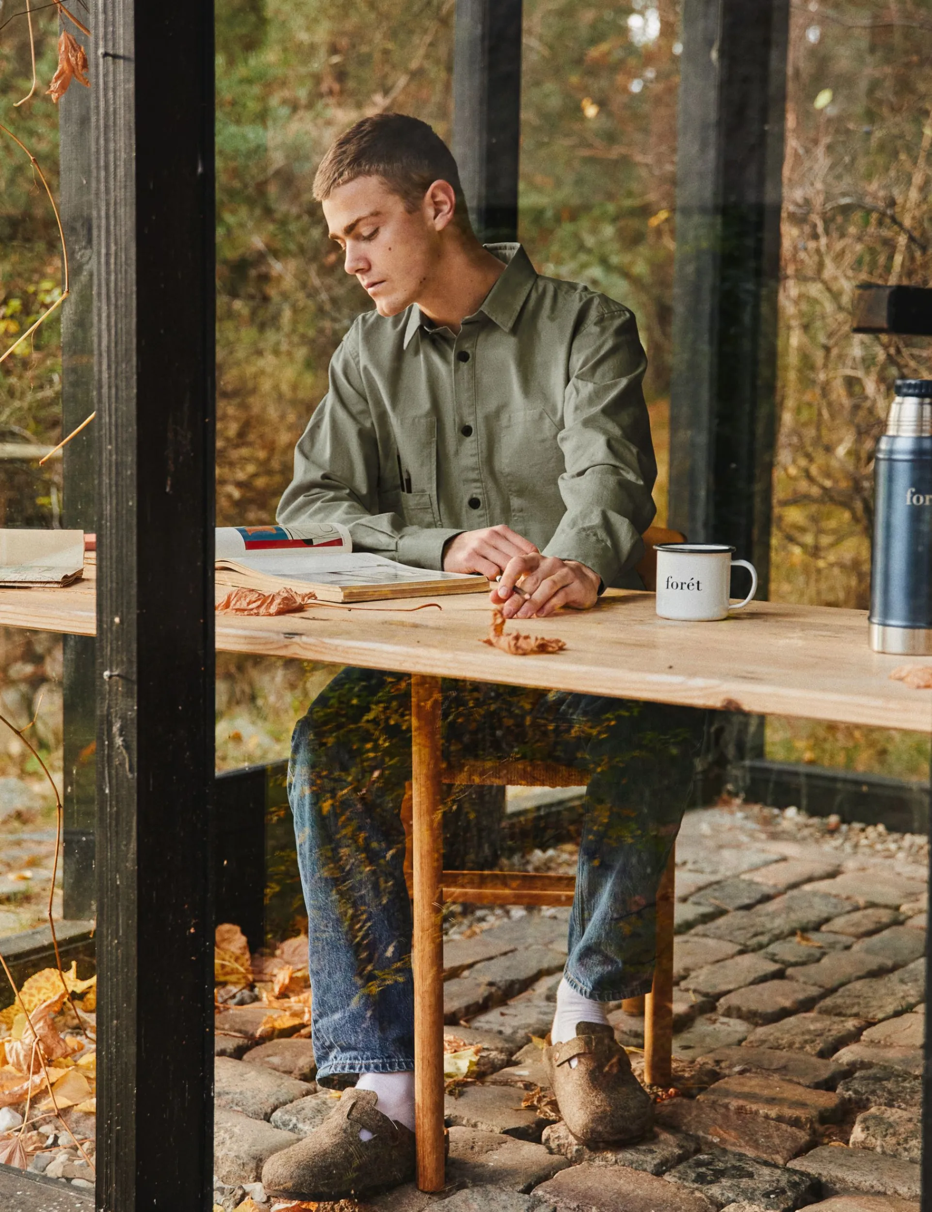 Men Forét Shirts-Ledge Overshirt-Dark Olive