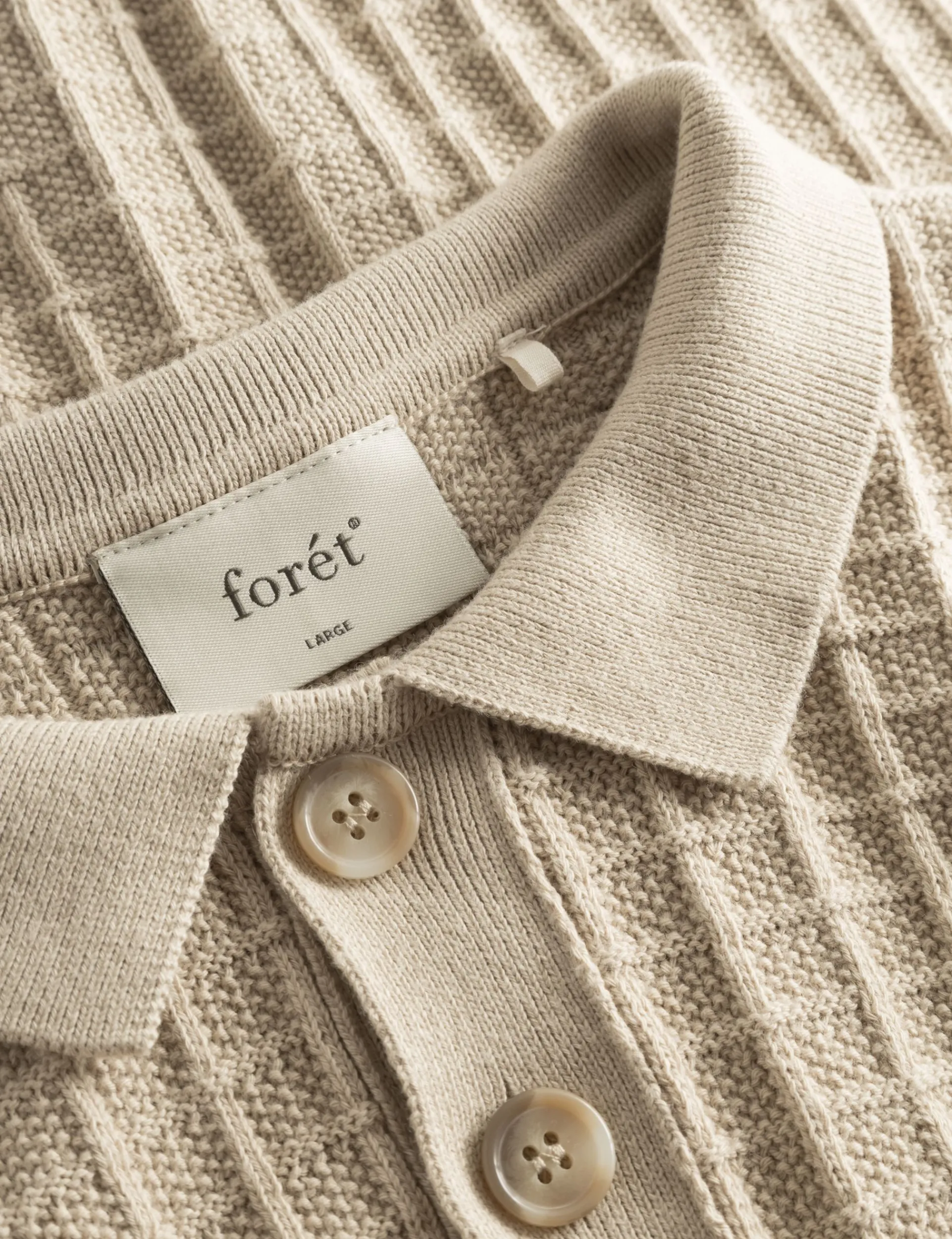 Men Forét T-Shirts-Loch Polo Knit-Oat