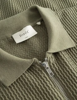 Men Forét T-Shirts-Moment Half Zip Knit-Dusty Olive