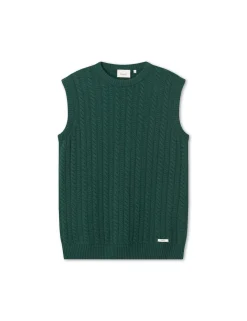 Men Forét Knitwear-Rain Cable Wool Vest-Dark Green