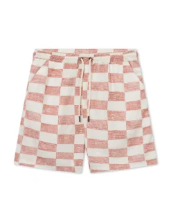 Men Forét Shorts-Retreat Tencel Ripstop Shorts-Brick Print