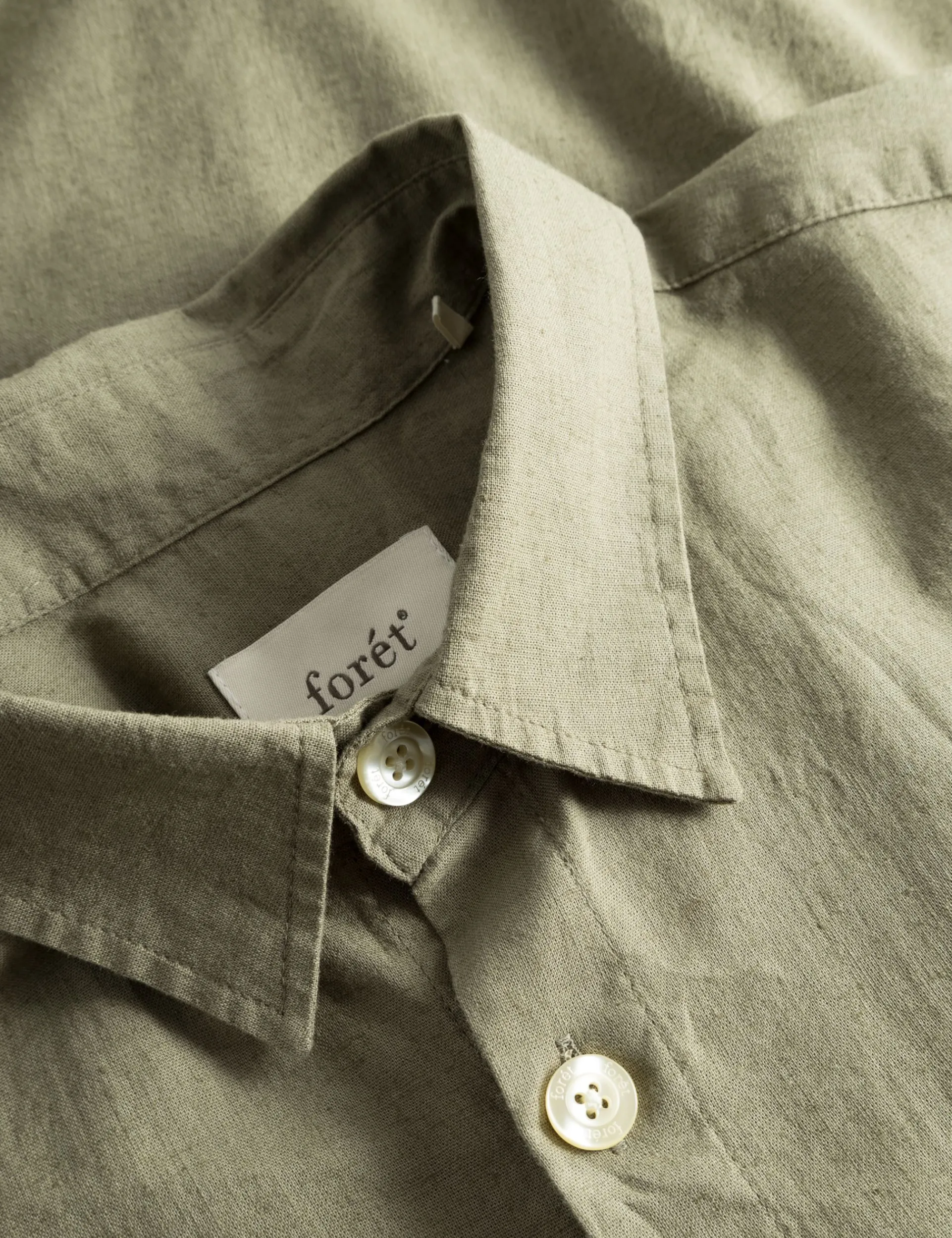 Men Forét Shirts-Serene Linen Ss Shirt-Dusty Olive