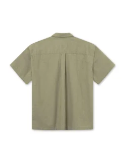 Men Forét Shirts-Serene Linen Ss Shirt-Dusty Olive