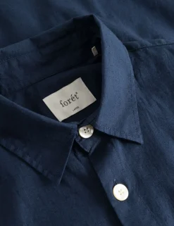 Men Forét Shirts-Serene Linen Ss Shirt-Navy