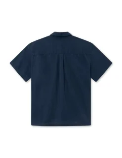 Men Forét Shirts-Serene Linen Ss Shirt-Navy