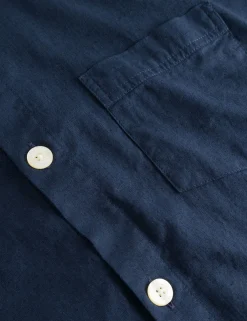 Men Forét Shirts-Serene Linen Ss Shirt-Navy