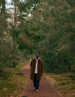 Men Forét Jackets-Shelter Wool Long Coat-Brown