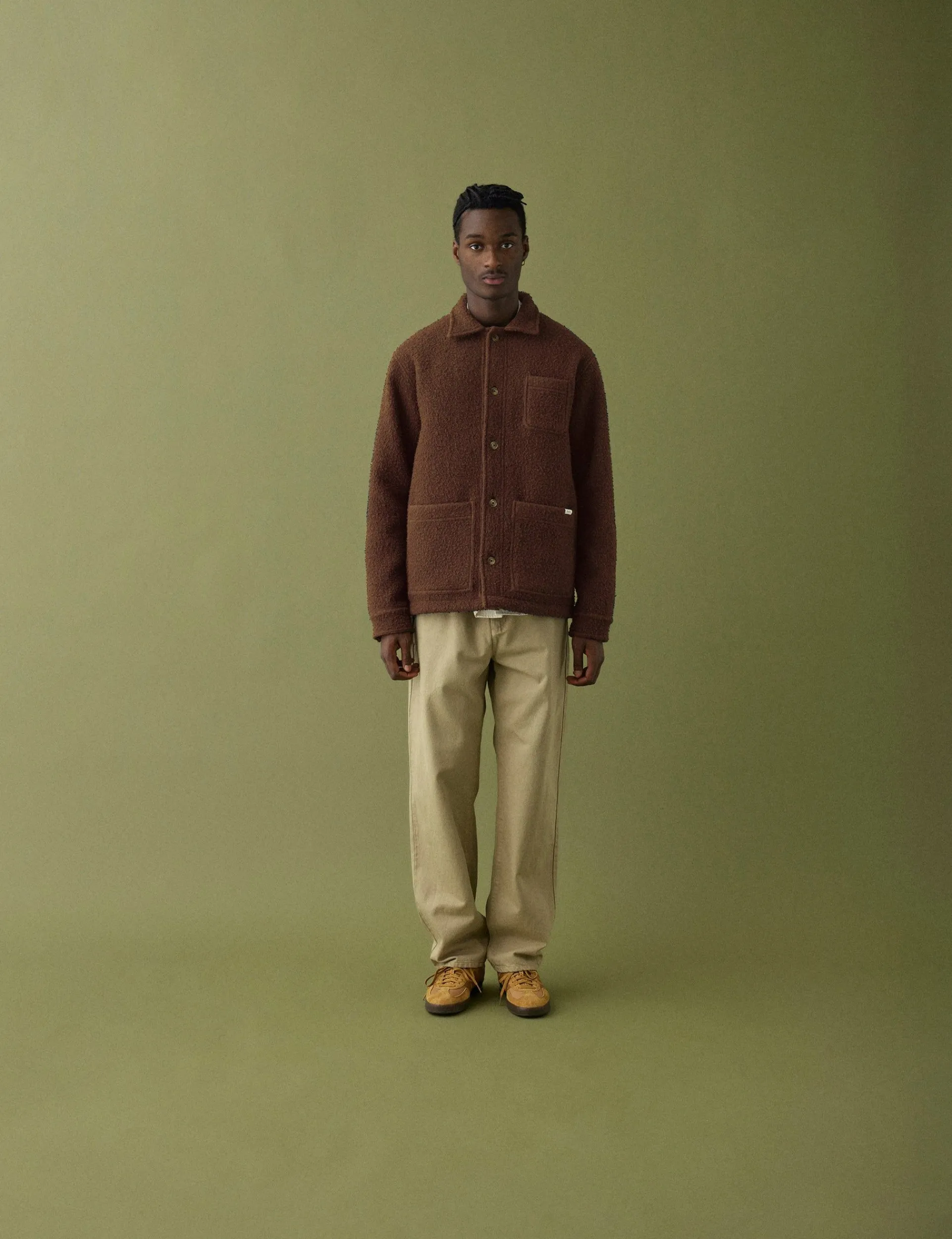 Men Forét Shirts-Stay Wool Overshirt-Deep Brown