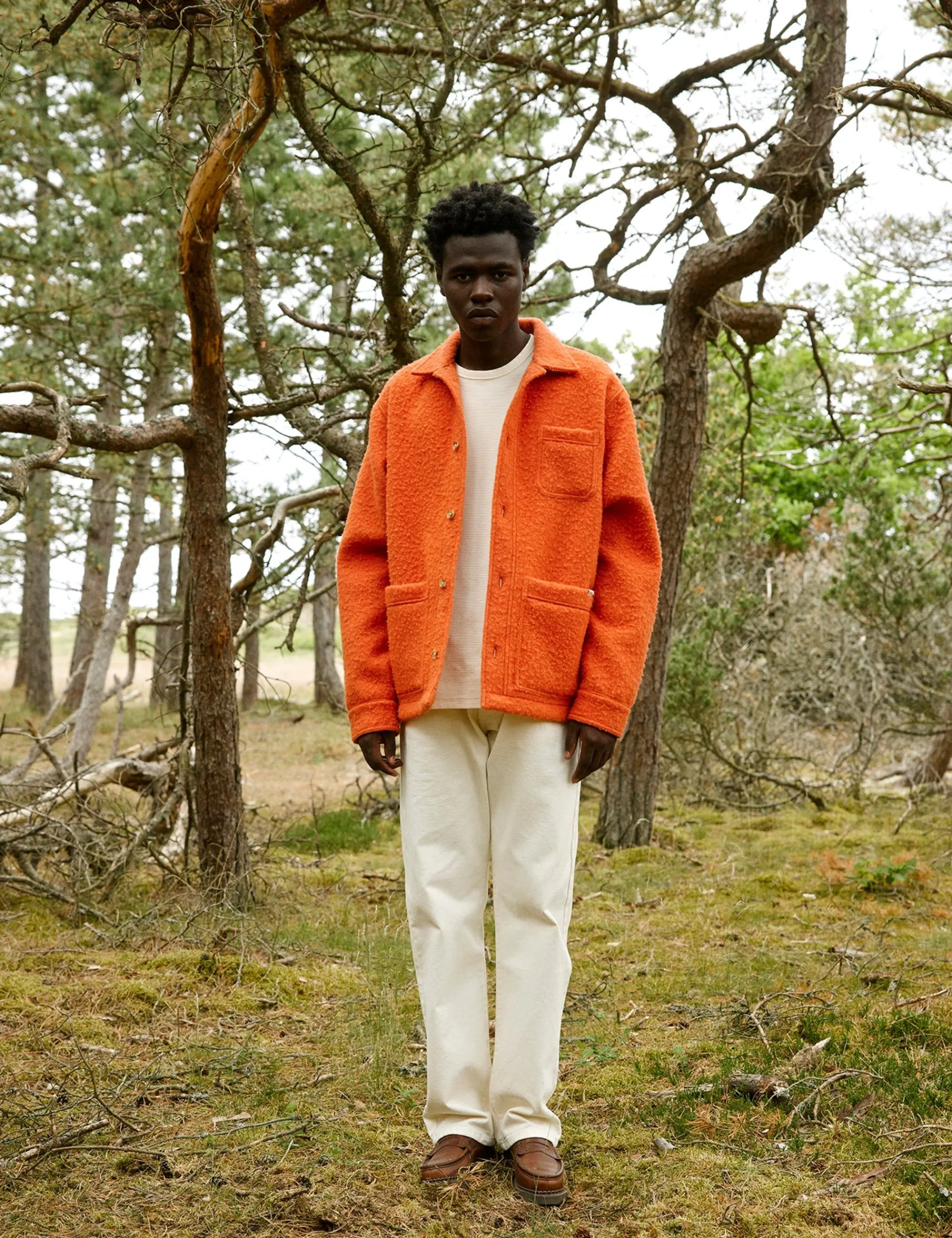 Men Forét Shirts-Stay Wool Overshirt-Mandarine