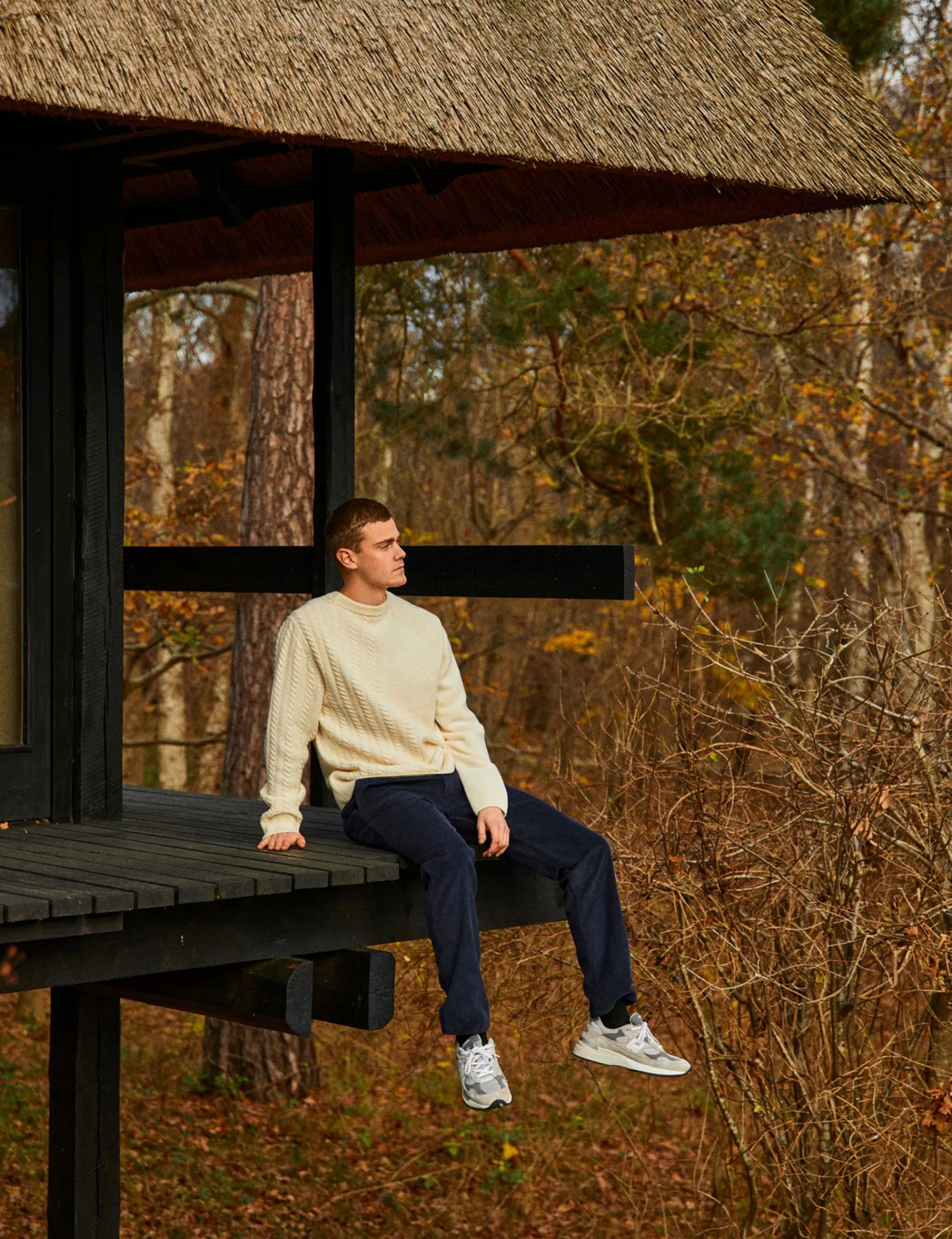 Men Forét Knitwear-Tundra Wool Cable Knit-Cloud